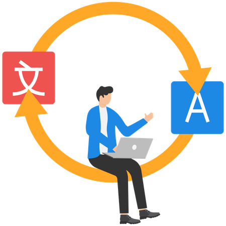 Businessman working on language translator  Illustration