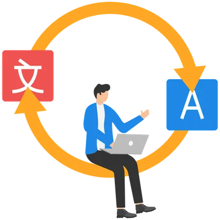 Businessman working on language translator  Illustration