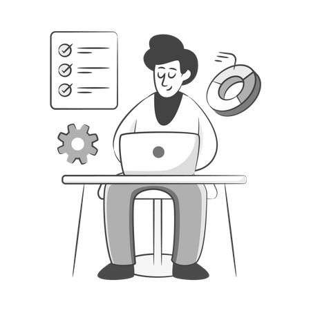 Businessman working on laptop  Illustration