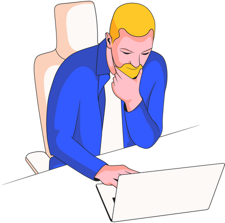 Businessman working on laptop at office Illustration