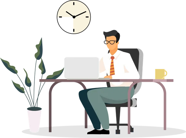 Businessman working on laptop  Illustration