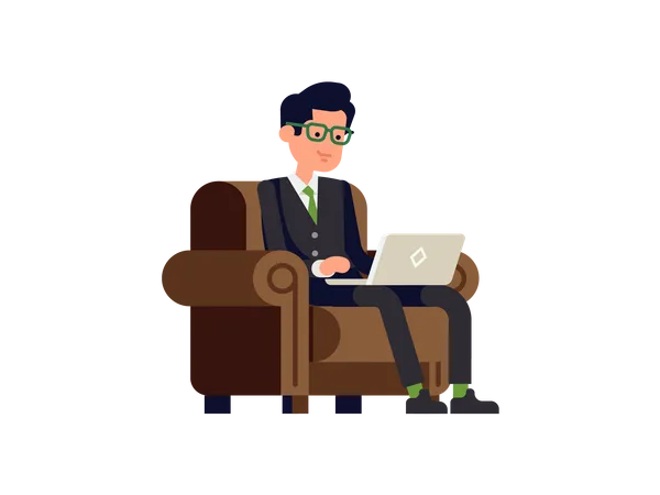 Businessman working on laptop  Illustration