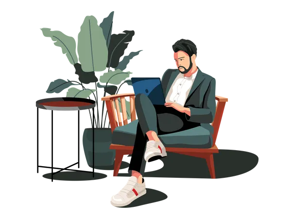 Businessman working on laptop  Illustration