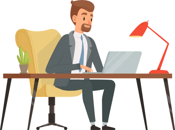 Businessman working on laptop  Illustration