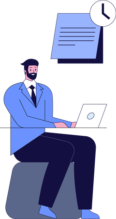 Businessman working on laptop in job hour  Illustration