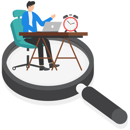 Businessman working on laptop while boss monitoring employee work  Illustration