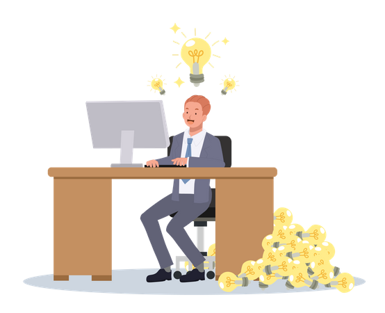 Businessman working on lot of ideas  Illustration