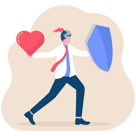 Businessman working on love protection  Illustration