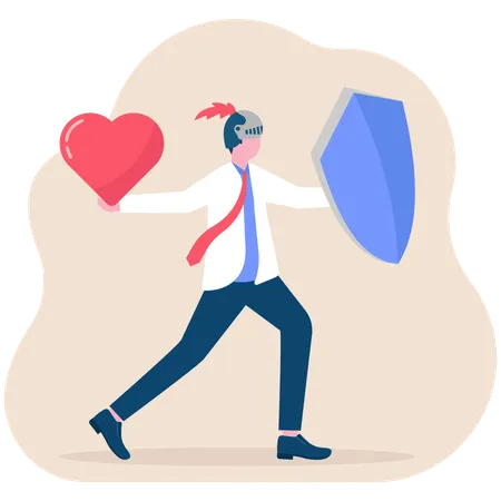 Businessman working on love protection  Illustration