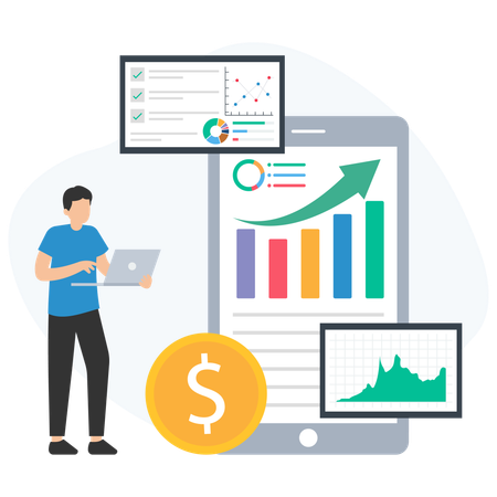 Businessman working on market graph  Illustration