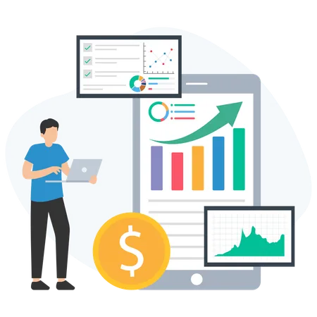 Businessman working on market graph  Illustration