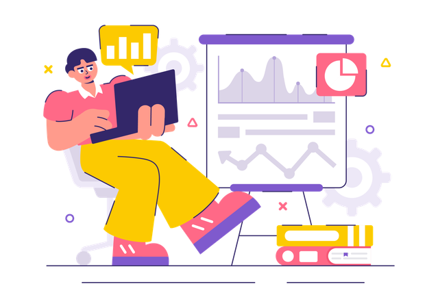 Businessman working on Market Research and Analysis  Illustration
