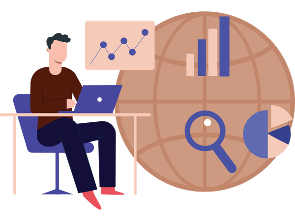Businessman working on market research  Illustration
