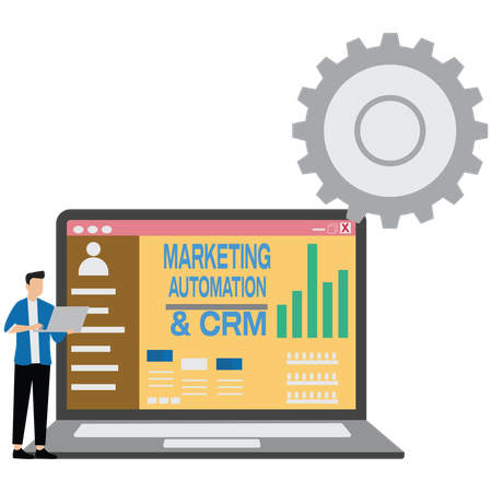 Businessman working on marketing automation  Illustration