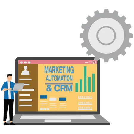 Businessman working on marketing automation  Illustration