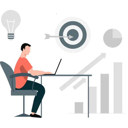 Businessman working on marketing graph  Illustration