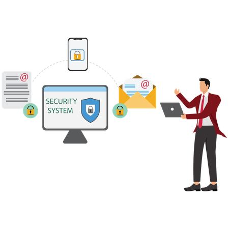 Businessman working on Mobile Device Security System  Illustration