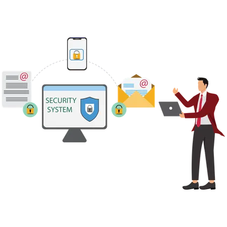 Businessman working on Mobile Device Security System  Illustration
