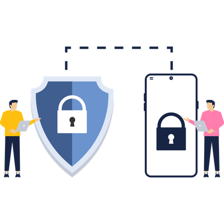 Businessman working on mobile security  Illustration