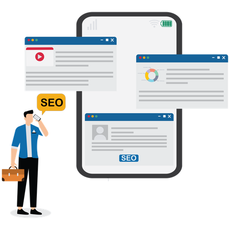 Businessman working on Mobile SEO Optimization  Illustration