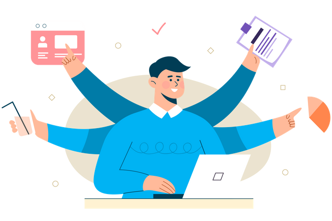 Businessman working on multitasking  Illustration