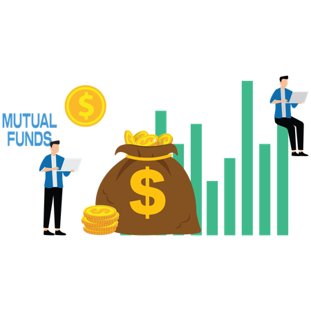 Businessman working on mutual fund investment growth  Illustration
