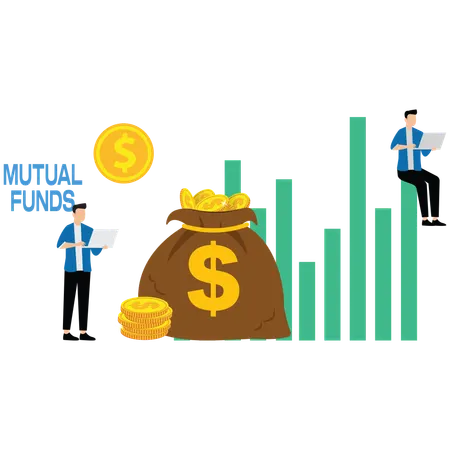 Businessman working on mutual fund investment growth  Illustration