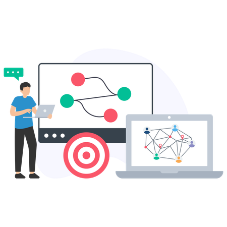 Businessman working on network Management  Illustration