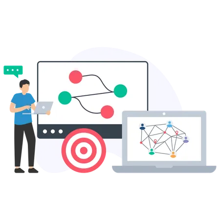 Businessman working on network Management  Illustration