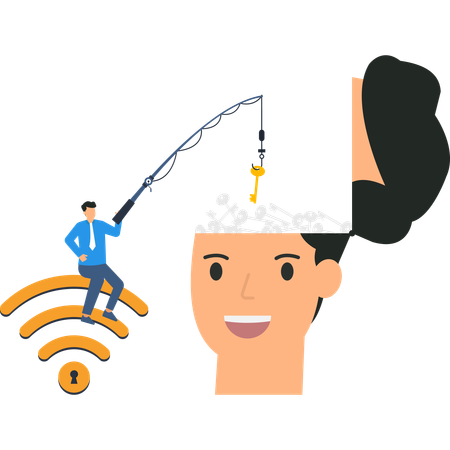 Businessman working on network security  Illustration