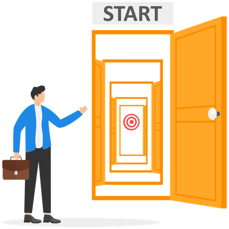 Businessman working on new door  Illustration