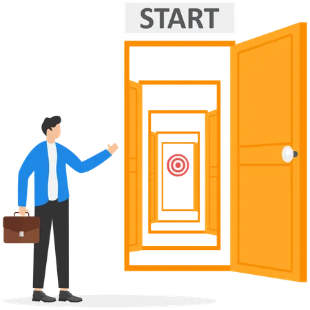 Businessman working on new door  Illustration