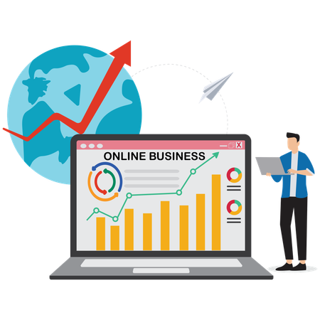 Businessman working on Online Business Analytics Dashboard  Illustration