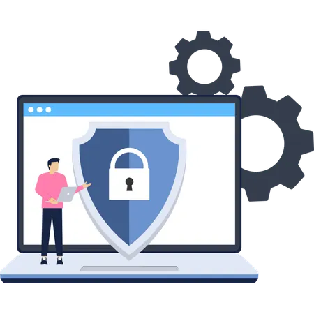 Businessman working on online cyber security  Illustration