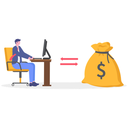 Businessman working on online finance trading  Illustration