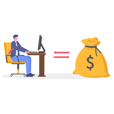 Businessman working on online finance trading  Illustration