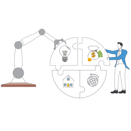 Businessman working on online puzzle  Illustration