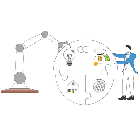 Businessman working on online puzzle  Illustration