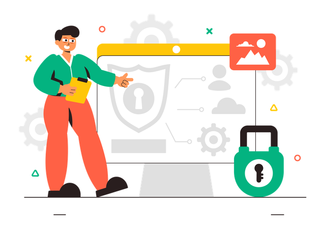 Businessman working on online security  Illustration