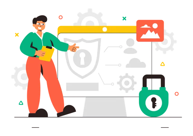Businessman working on online security  Illustration