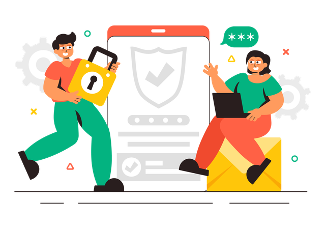 Businessman working on online security  Illustration