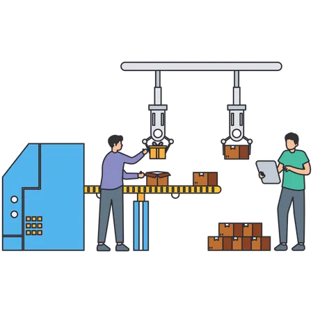 Businessman working on packaging control  Illustration