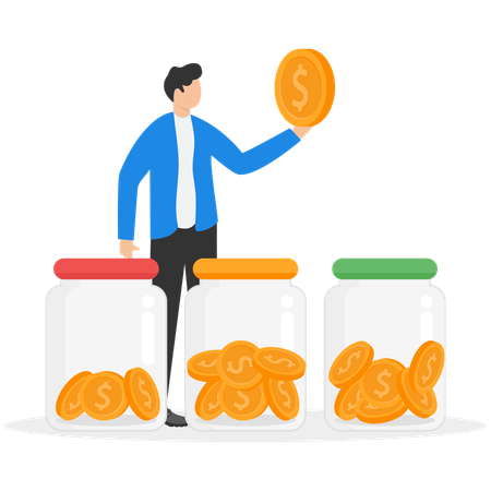 Businessman working on personal finance management  Illustration