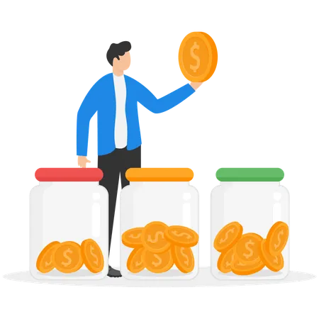 Businessman working on personal finance management  Illustration