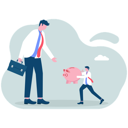 Businessman working on piggy bank  Illustration