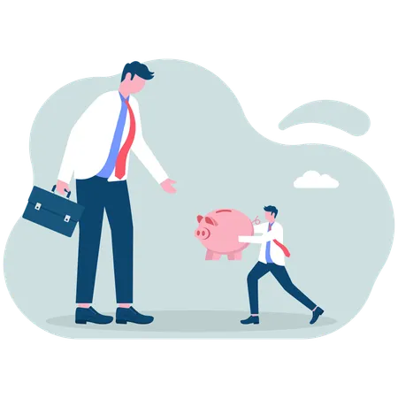 Businessman working on piggy bank  Illustration