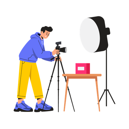 Businessman working on product shoot  Illustration