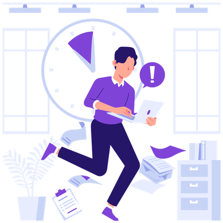 Businessman working on project deadline  Illustration