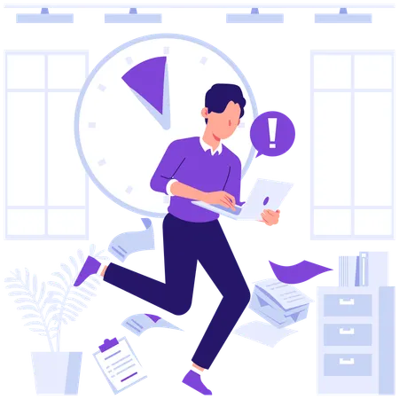 Businessman working on project deadline  Illustration