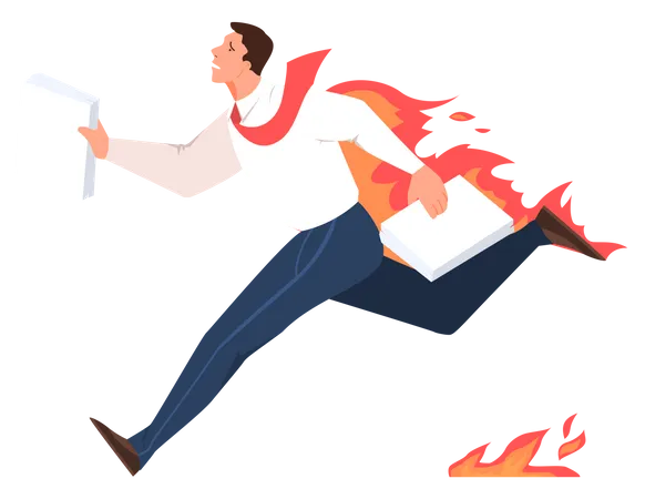 Busy Man On His Workplace Stressed And Tired Professional Worker Businessman Running With Document Idea Of Deadline And Overworking Anxiety And Fear Illustration